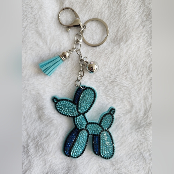 Blue Rhinestone Balloon Dog Keychain - Picture 1 of 3